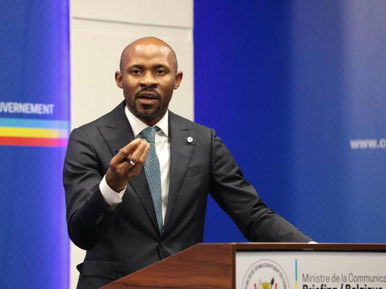 Le ministre Patrick Muyaya s'adressant à la nation congolaise
