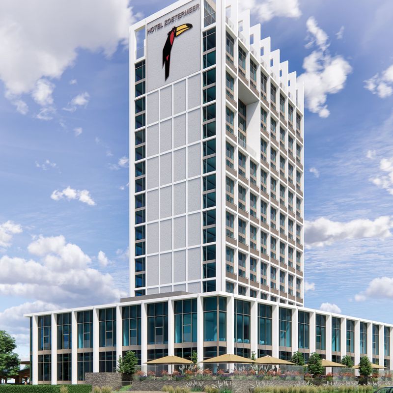 Image d'illustration pour: Nieuw 74 meter hoog hotel langs snelweg wordt hoogste en modernste hotel van Van der Valk