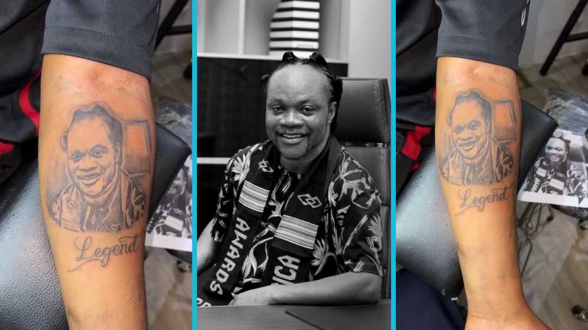 Image d'illustration pour: Daddy Lumba's staunch fan tattoos him on his arm, flaunts it in video