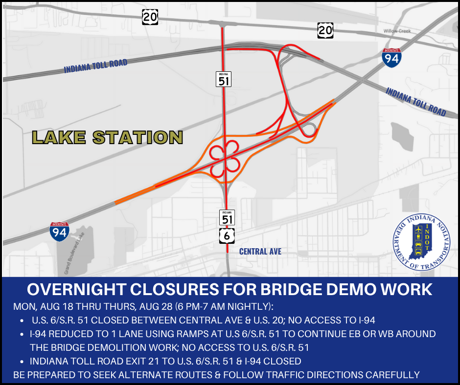 Image d'illustration pour: Overnight closures scheduled for U.S. 6/State Road 51 bridge demolition over I-94