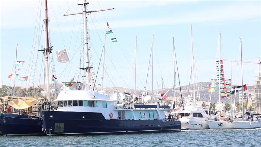 Image d'illustration pour: Des militants pro-palestiniens devant l'ONU demandent une protection pour la Flottille Sumud