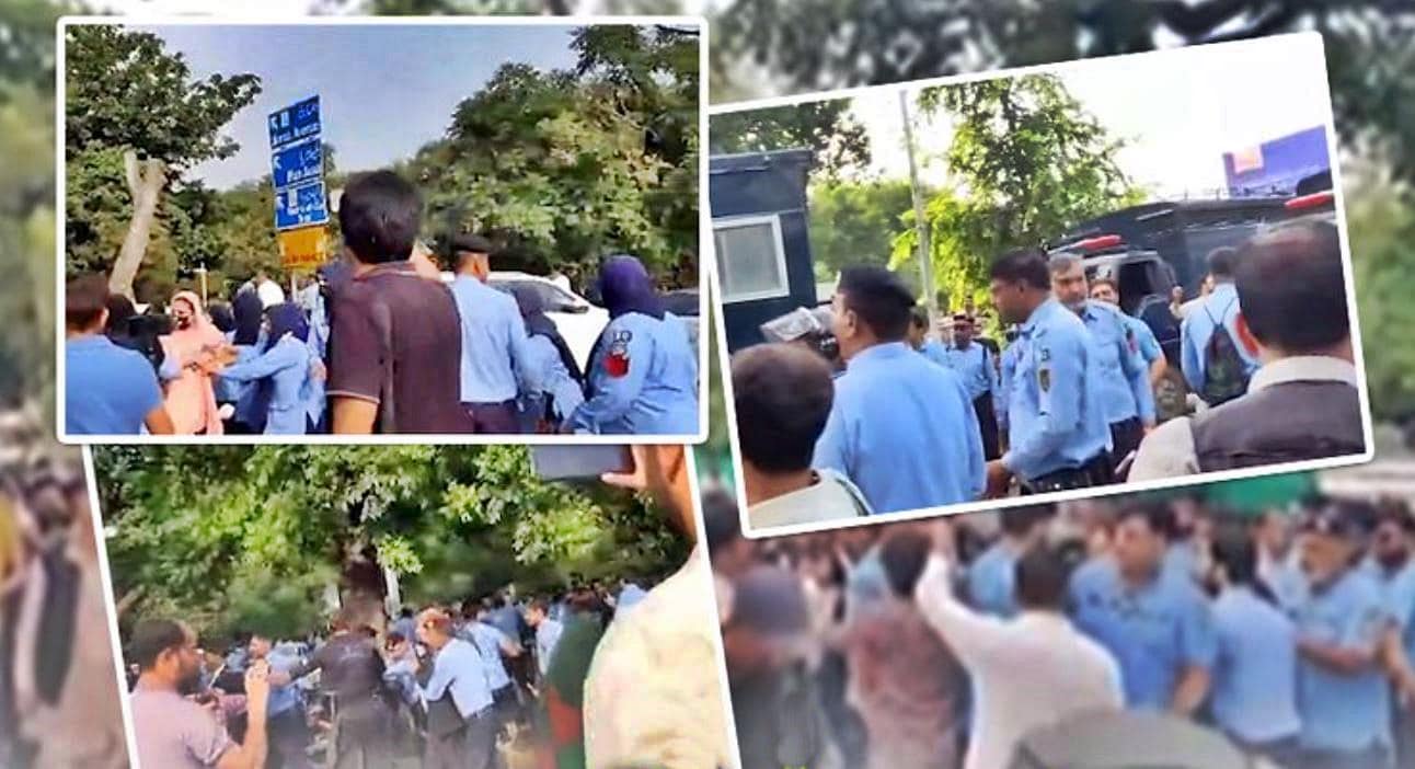 Image d'illustration pour: Chaos at Islamabad Press Club as Police baton-charge Kashmiri protesters, assault journalists - Pakistan Observer