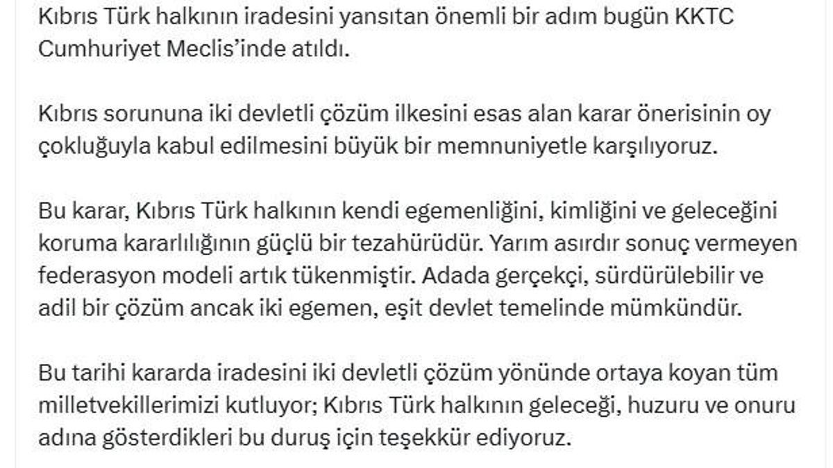 Image d'illustration pour: Cevdet Yılmaz: Kıbrıs Türk halkının iradesini yansıtan önemli bir adım bugün KKTC Cumhuriyet Meclis'inde atıldı