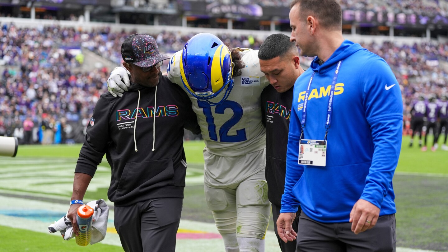 Image d'illustration pour: Rams rule leading receiver Puka Nacua out with ankle injury for London game against the Jaguars