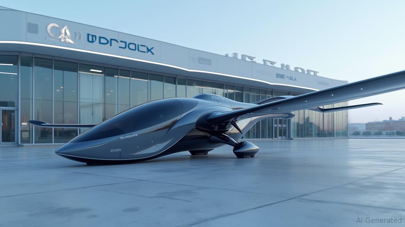 Electric vertical takeoff and landing aircraft at modern aviation terminal