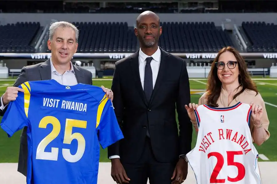 Rwanda Visit Logo displayed at LA Clippers arena representing diplomatic sports marketing strategy